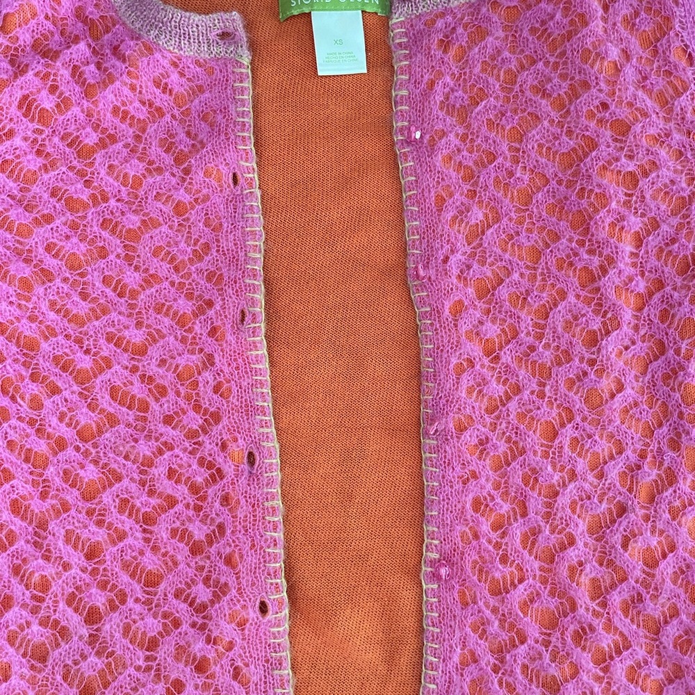 Sigrid Olsen Vibrant Pink Lace Cardigan with Orange Lining